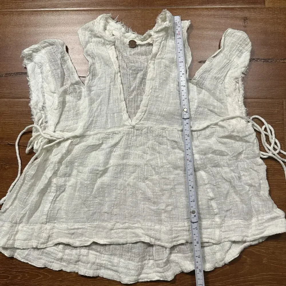 Free People Top Womens S White Gauze Off Shoulder Retro Hippie Beach Y2K Fairy